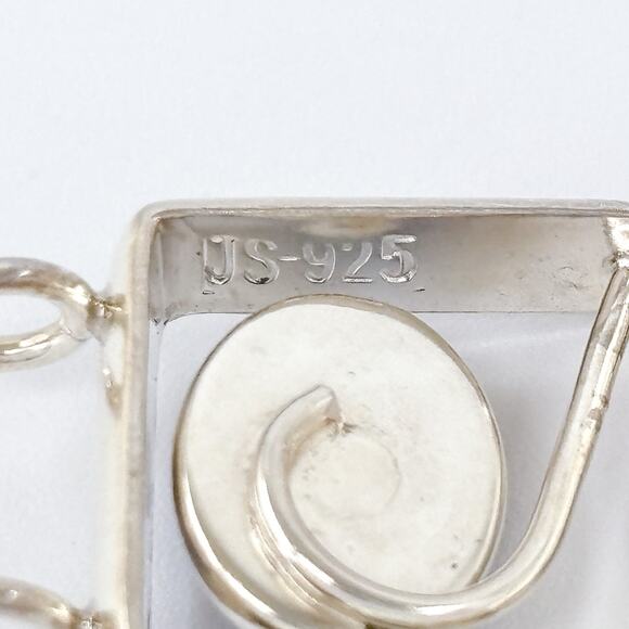 Vintage Sterling Silver 925 Dyed Blue Cat's Eye Geometric Pendant - Picture 5 of 7